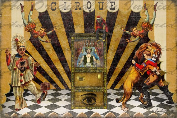 Circus Acts on Stage Digital Collage Greeting Card (Suitable for Framing)