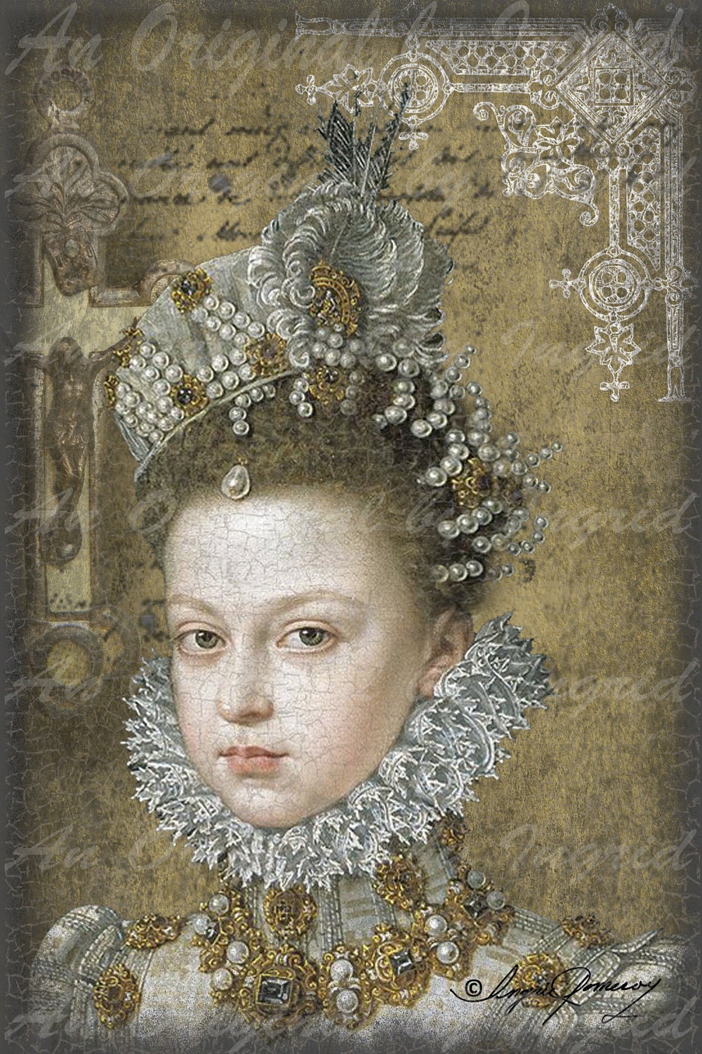 Elizabethan Queen Digital Collage Greeting Card (Suitable for Framing)