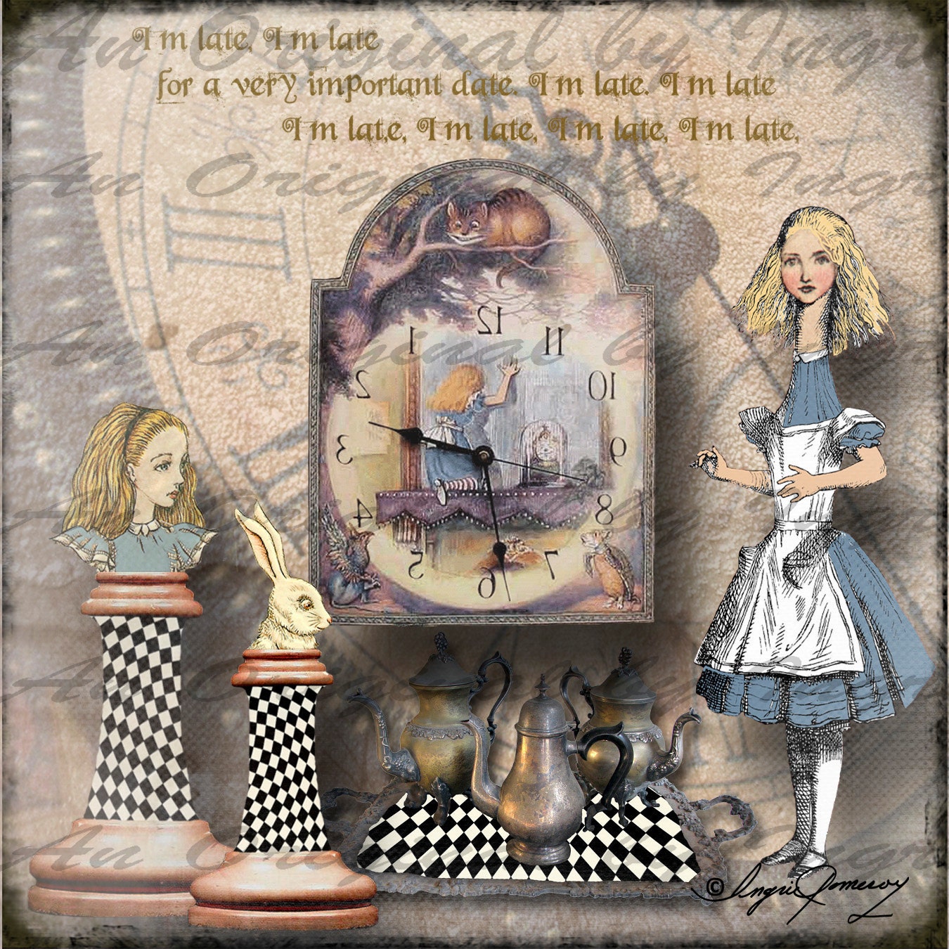 Go Ask Alice Digital Collage Greeting Card (Suitable for Framing)