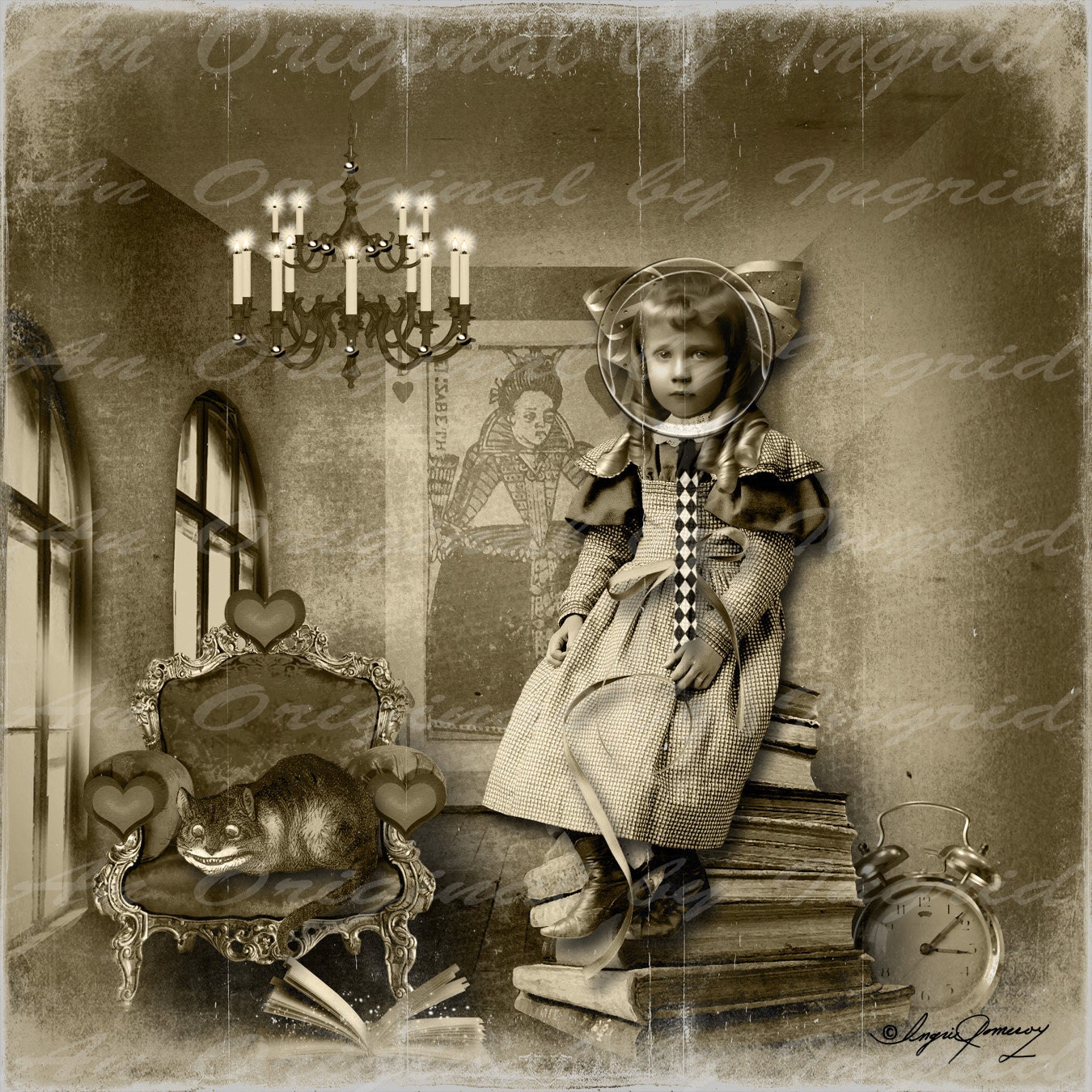 Alice in Sepia Digital Collage Greeting Card (Suitable for Framing)