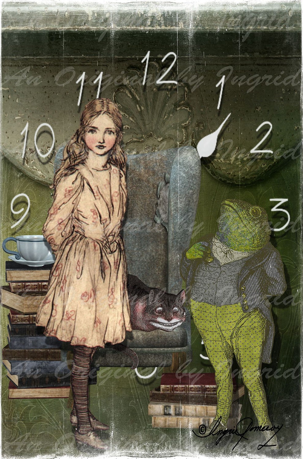 Alice and the Toad Digital Collage Greeting Card (Suitable for Framing)