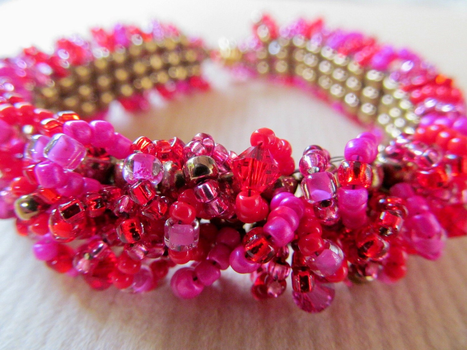 Custom Caterpillar Beadwoven Bracelet - Fuschia and Red Bracelet Made Just for You - BeadedTail
