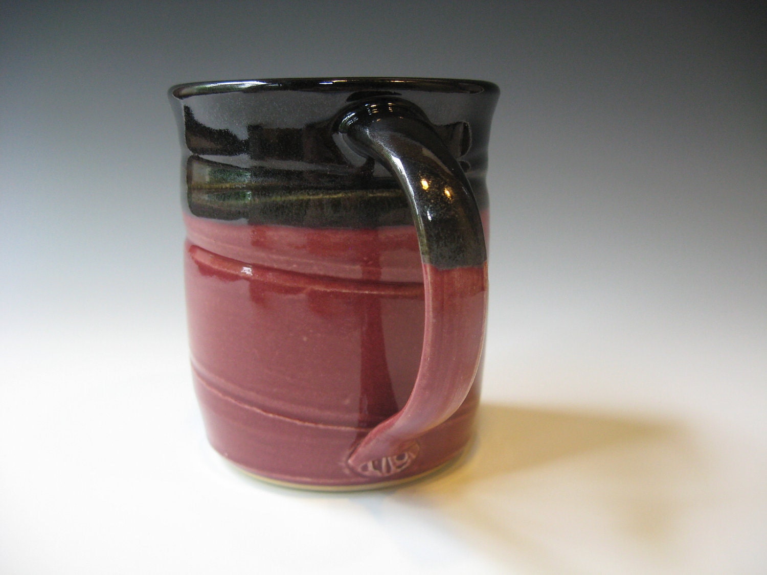 SALE Ceramic Coffee Mug, Black and Red