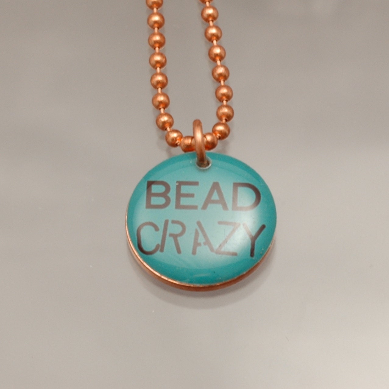 Handmade Copper Blue Glass  Charm Pendant Necklace Upcycled Repurposed Penny- Bead Crazy Turquoise - Womens Jewelry