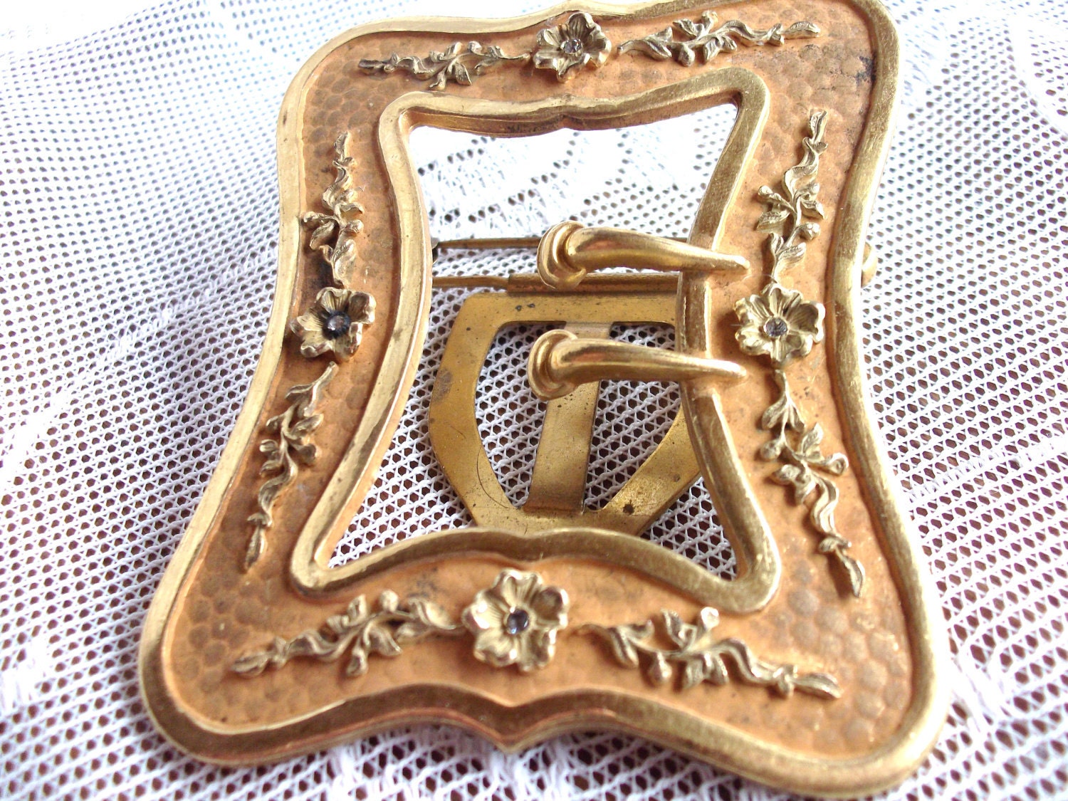 Victorian Belt Buckle Large Gold Gilt Chatelaine Sash Pin