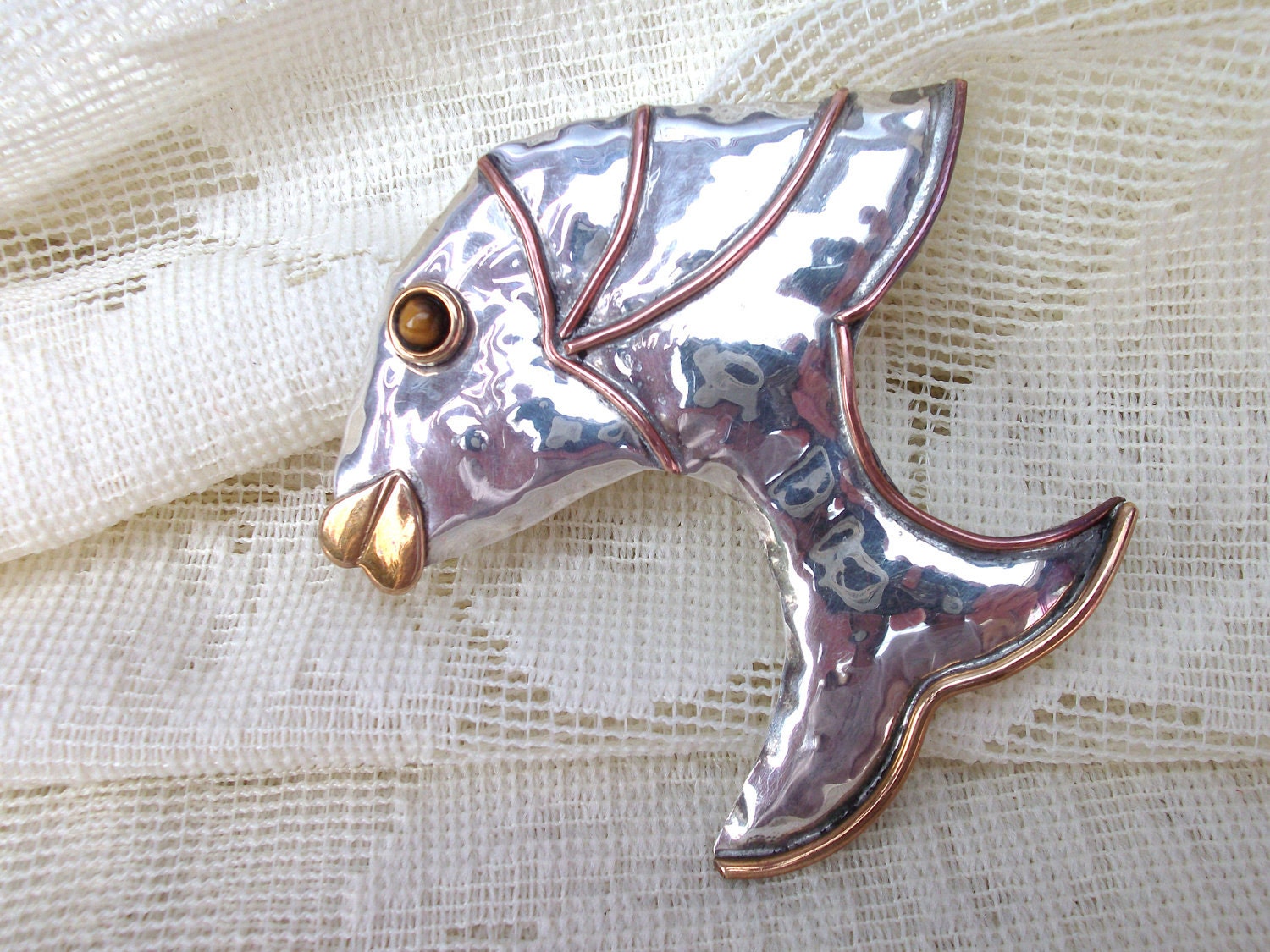 Vintage Sterling Fish Brooch/Pendant Large 1980s  signed Louis Booth