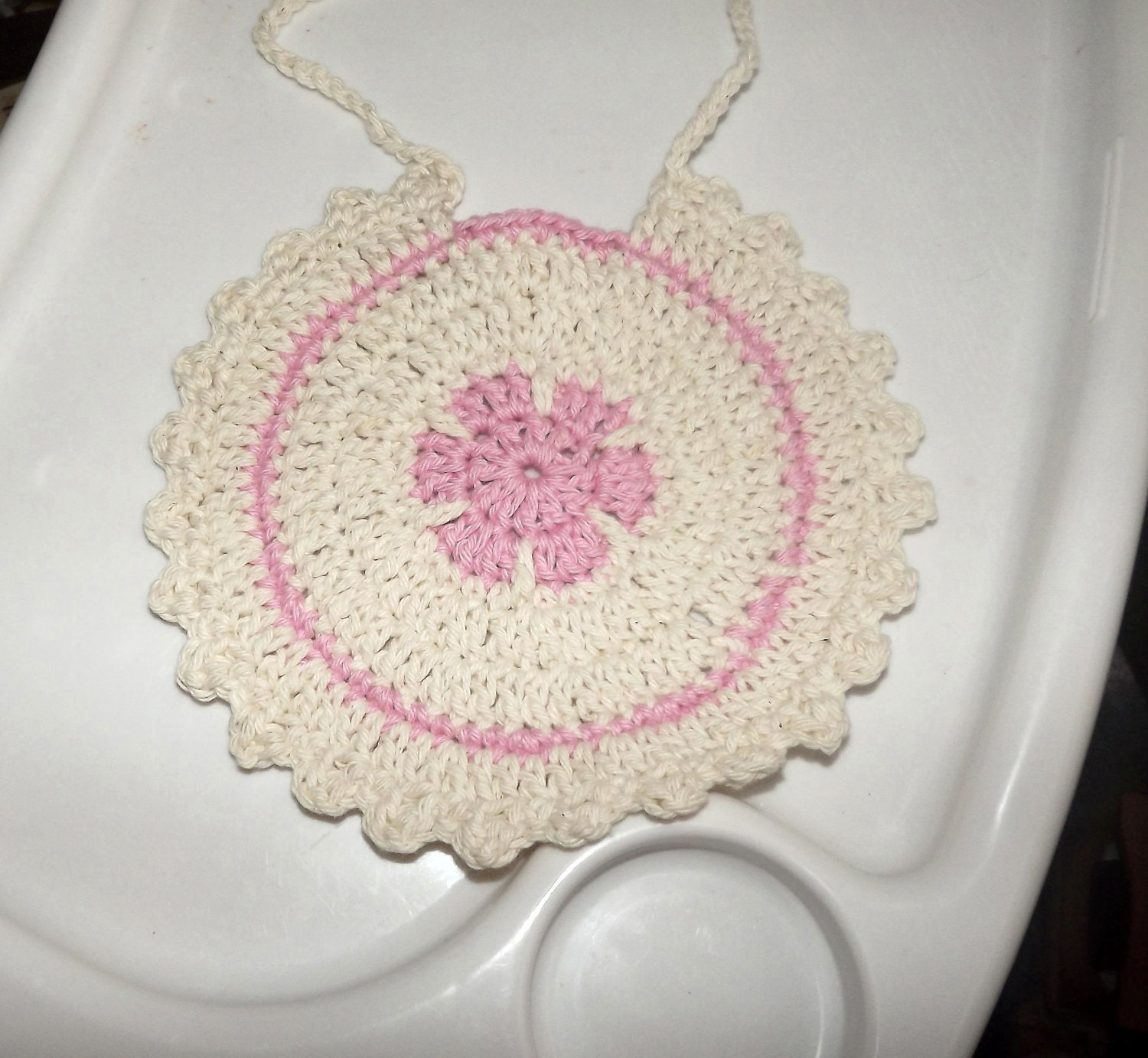 Bib, pink and cream cotton sweet vintage look