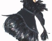 Victorian Black Velvet and Coque Feather Collar Capelet with Jet Beading