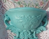 Vintage wall hanging Blue Cottage Chic Shabby Chic Upcycled french victorian homco flowers wall pocket