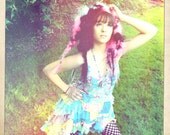 Playa Hair, Big Pink Black White braided dread Ponytail FALLS - long lolita rag doll Hair Hairstyle Headpiece Cosplay