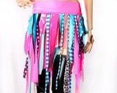 Hippie Mini skirt - pink blue tattered fairy Skirt Summer Festivals playa free spirit Witchy Doll Rocker Small pixie