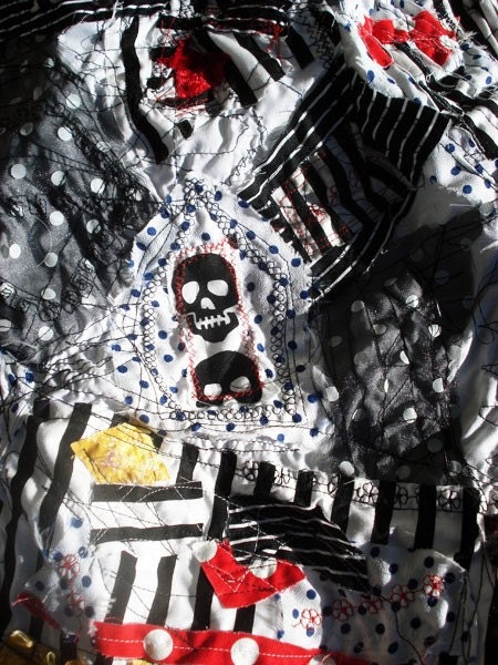 SALE. Skulls, Flowers, Stripes, Dots, Frills, Bustle Looking Patchwork Broken Doll Carnival WRAP AROUND Skirt, crude designs by lana AOA