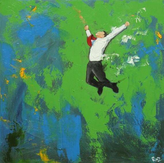 Leap painting 373 18x18 inch original portrait figure oil painting by Roz