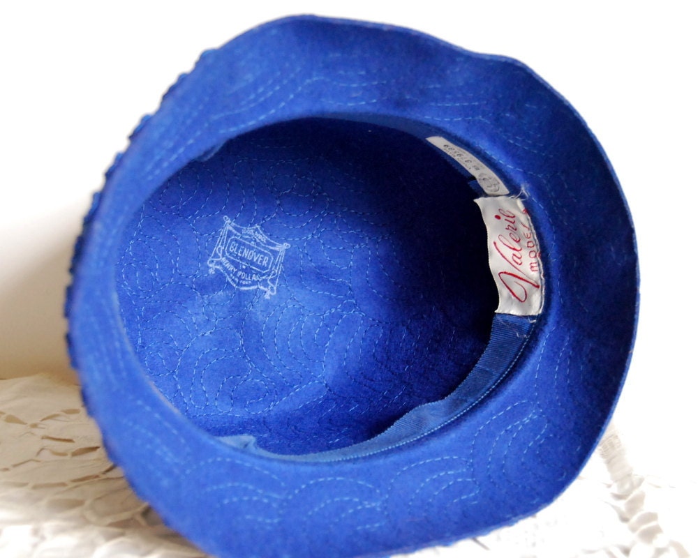 1960s Vintage Hat Mod Cloche Valerie Modes Cobalt Blue Wool