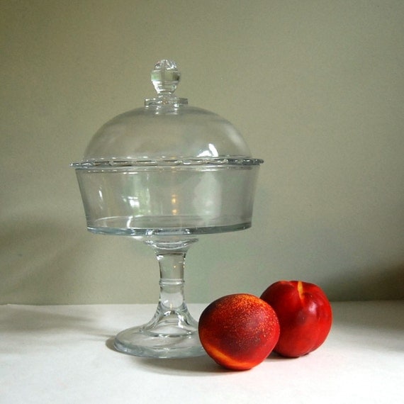 Vintage Compote Pressed Glass with Scalloped Lid by CalloohCallay