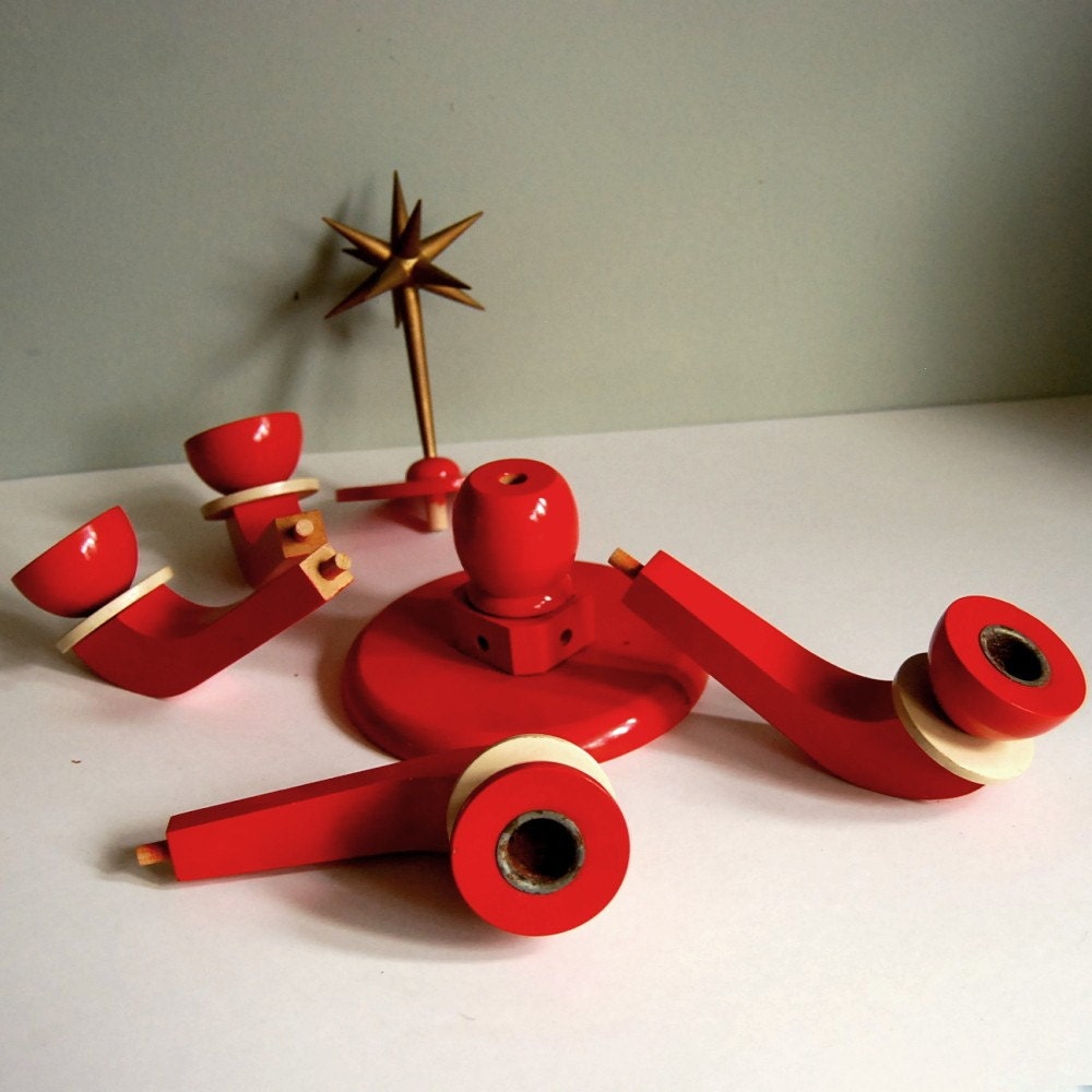 Vintage German Candle Holder, Advent Centerpiece from Erzgebirge