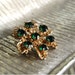 Vintage Brooch, Gold Leaves with Emerald Green Rhinestones Christmas Jewelry