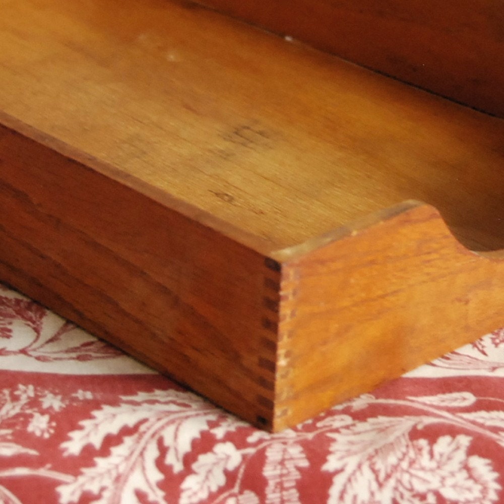 Vintage Box Oak Desk File Organizer, In Box, Tray