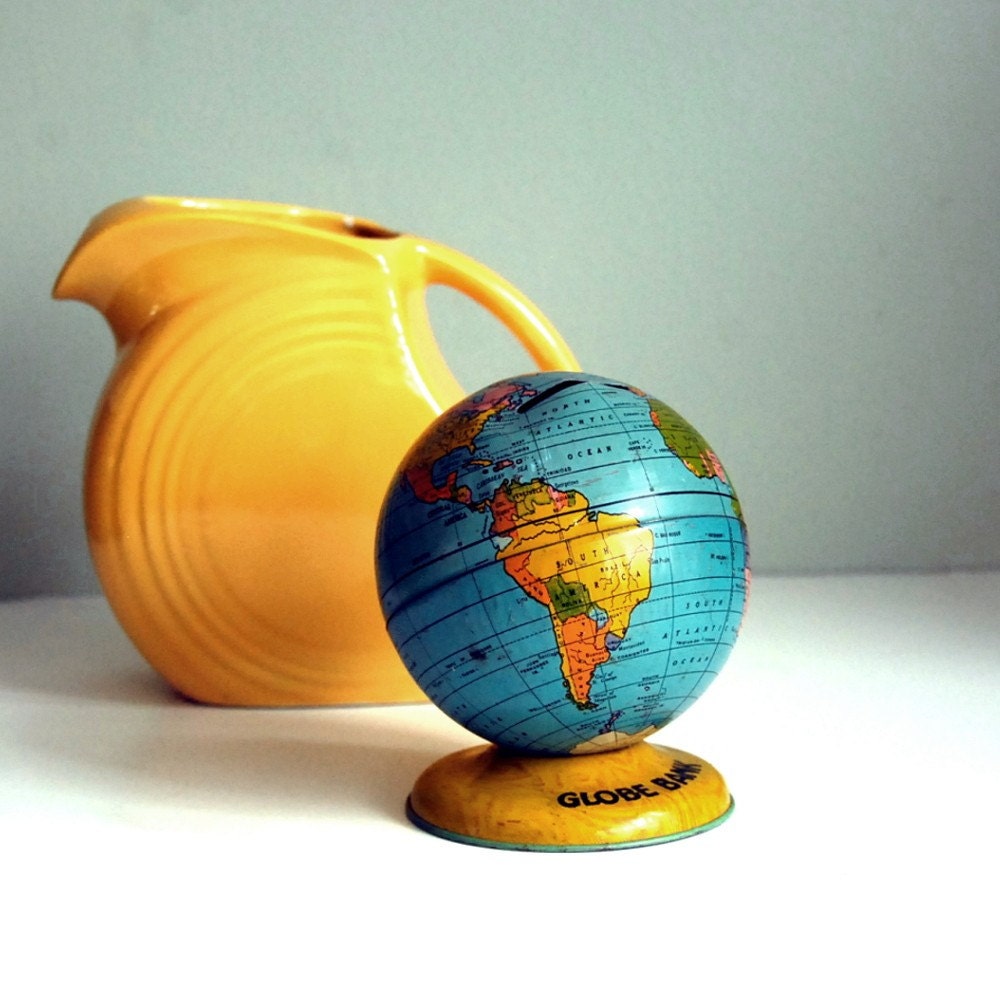 Vintage 1920s Tin Globe Bank by J. Chein & Co.