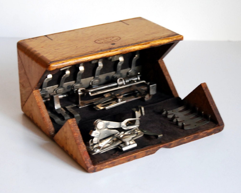 Vintage Box 1889 Singer Oak Puzzle Box and Sewing Attachments