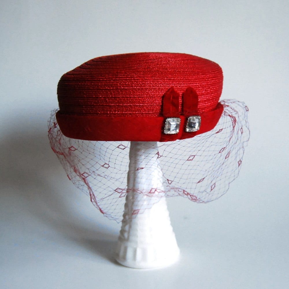 Vintage Red Pillbox Hat by Luci Puci circa 1950s by CalloohCallay