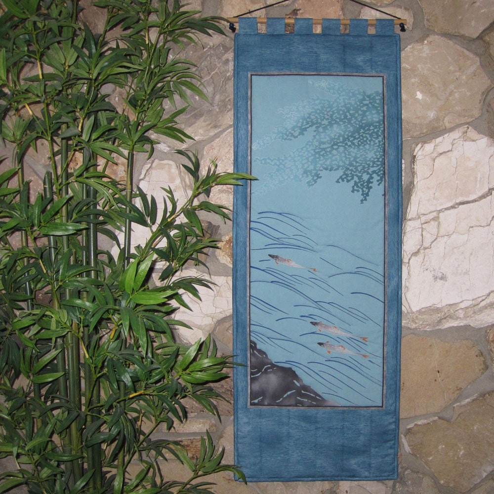 Japanese Iwana River Fish Scroll Size Wall Hanging Quilt SALE