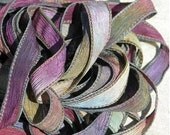 Wine and Roses Watercolor Hand Dyed Silk Ribbons Strings Necklace Ribbons