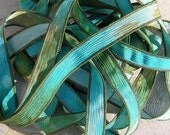 Coral Reef Hand Dyed Silk Ribbons Watercolor Turquoise Brown Green Blue