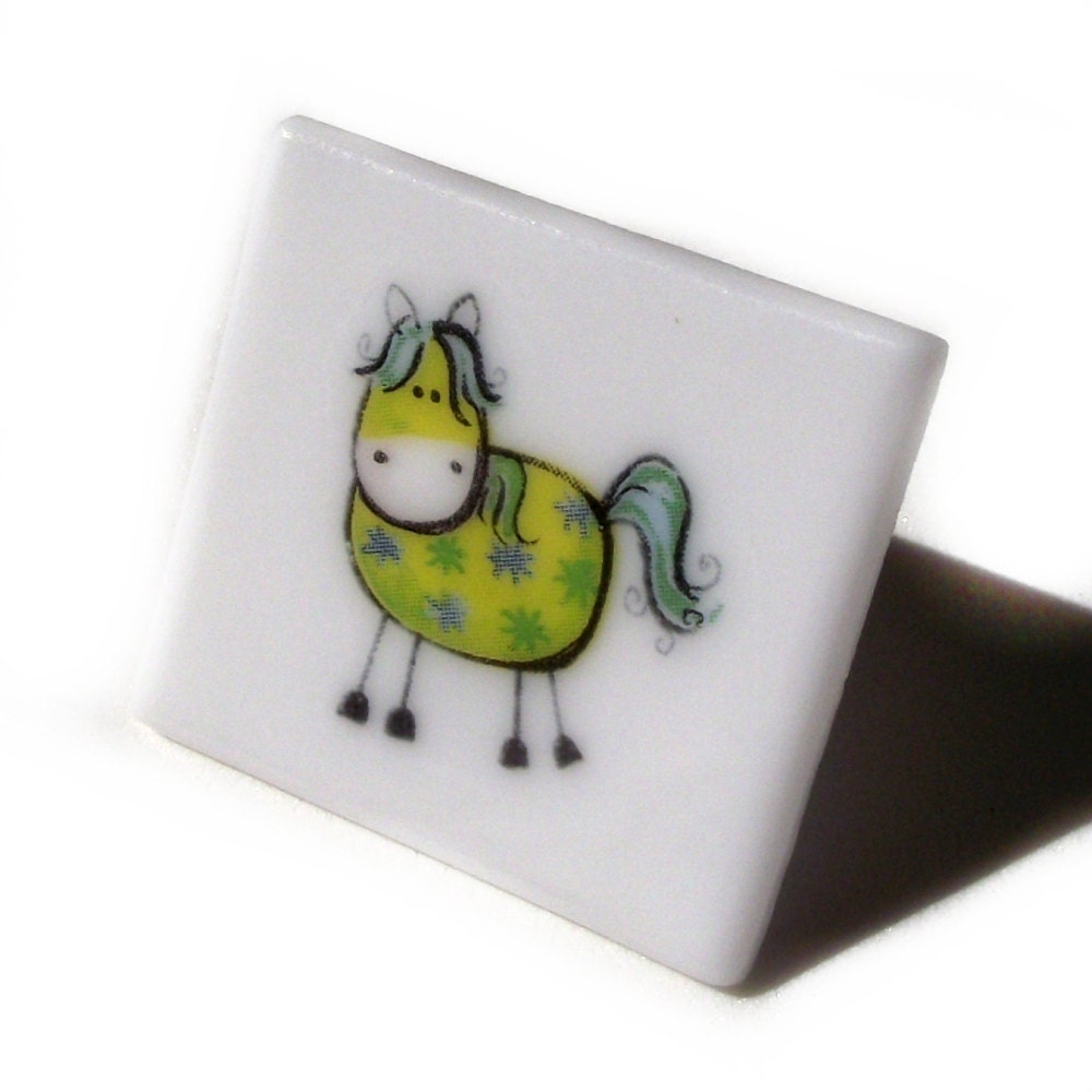 Pony Horse Brooch White Glass