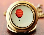 Photo Locket - She Dreamt She Could Fly - Magical Red Hot Air Balloon Photo Locket Necklace