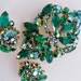 SALE Vintage Emerald Brooch and Earrings Set - Aurora Borealis Green Jewelry Set Marquise Rhinestones Not Signed Juliana Pin