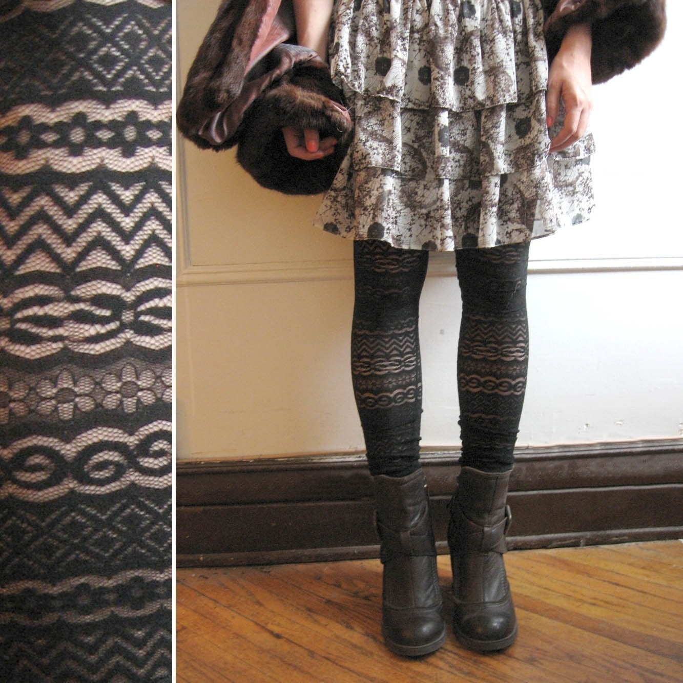 Lace Leggings - Black Banded Lace - XS, M, L