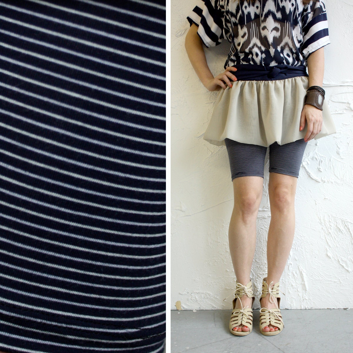 Bike Shorts - Navy and White Mini Stripe - size S