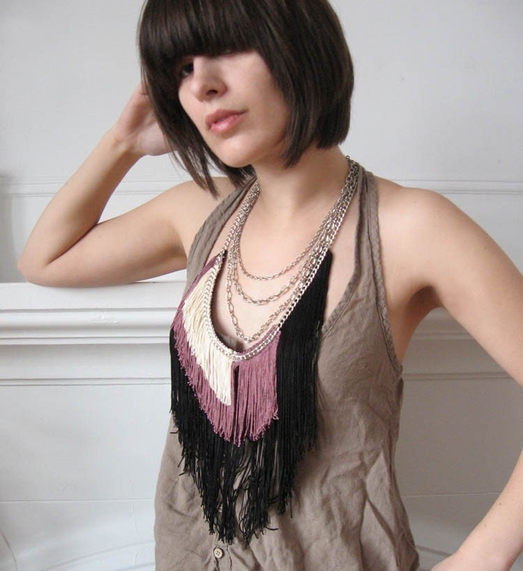 Maximum Fringe Necklace - Black, Rose, Champagne