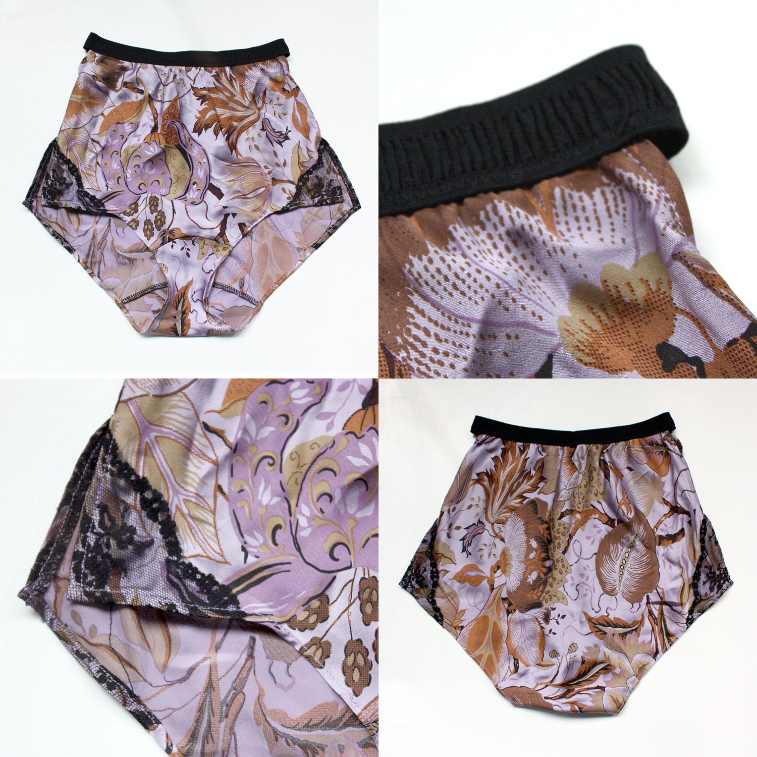 High Rise "Tap" Panties - Floral Silk, Lace and Elastic