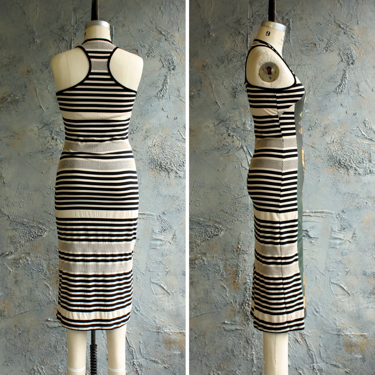 Totem Racerback Tank Dress - Textured Striped Jersey and Digitally Printed Organic Cotton - XS, S, M or L