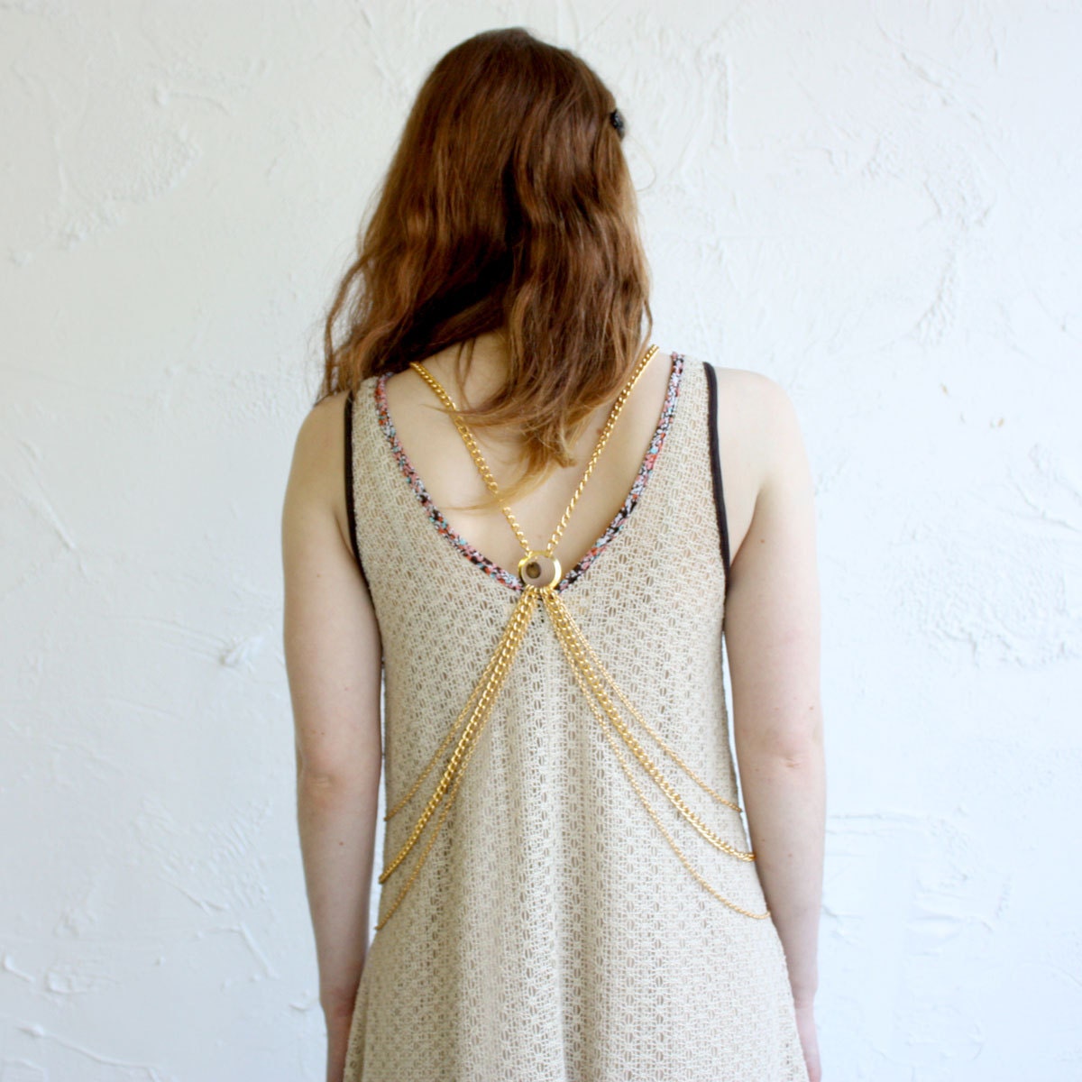 Gold tone Body chain with pyramid stud detail