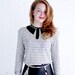 The "Jean" Top - Viscose Jersey Stripe with Embossed Leather Faux Collar - size M - LAST ONE