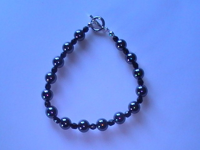 Hematite Stone Black Onyx Glass Bracelet Handmade Man Gifts Magnetic Healing Unisex Anklet DragonflyRidge