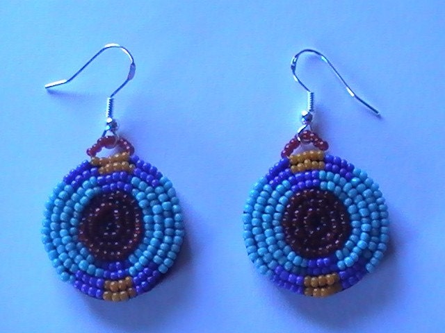 Blackfoot Blue Beaded Seed Bead Leather Earrings Ooak Handmade Gifts 4 Mother Sister Birthday