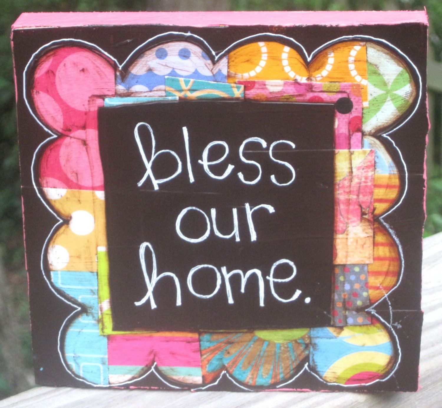 Bless Our Home Mixed Media Collage (5 1/2 x 5 1/2 in)- MADE TO ORDER