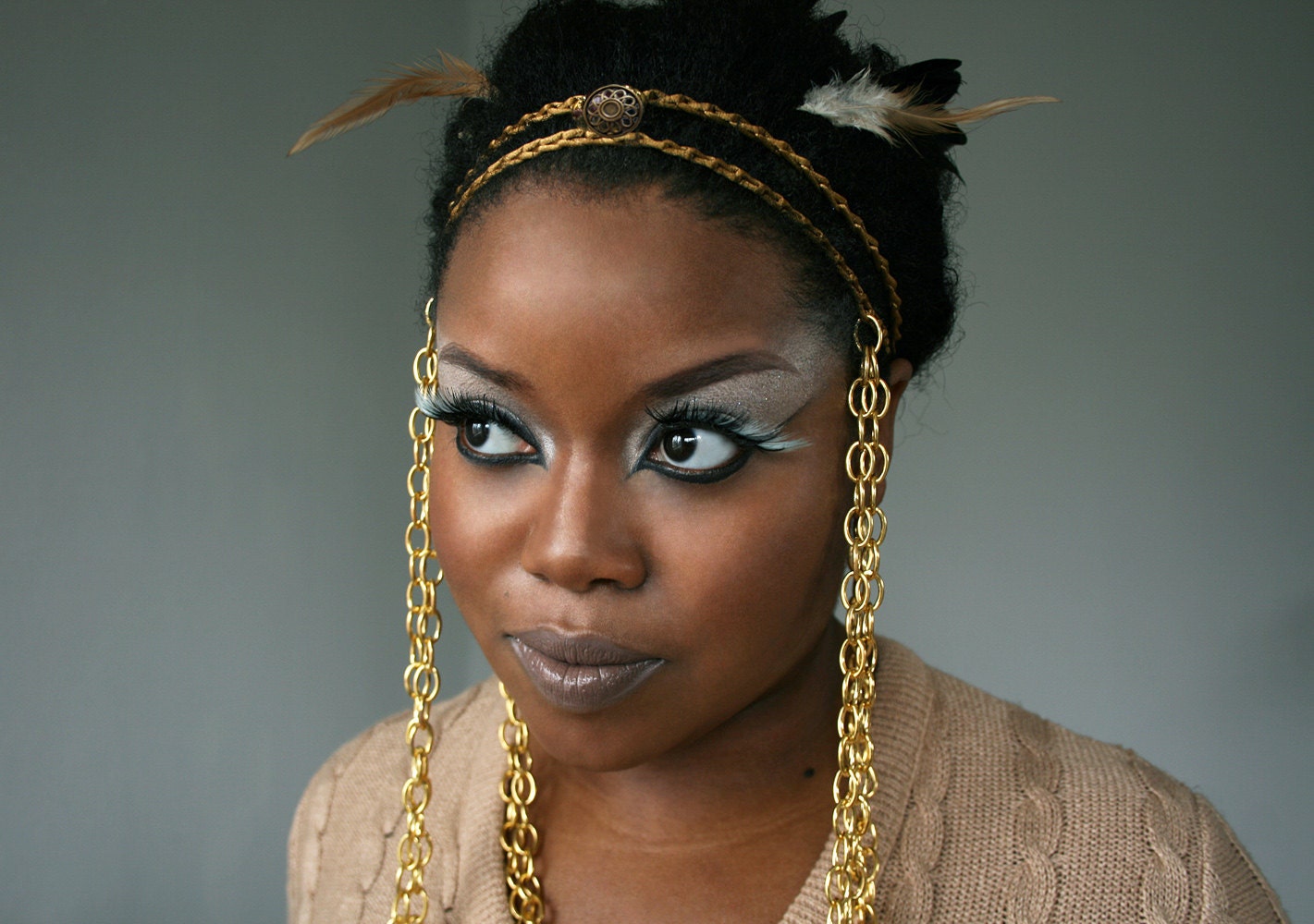 Kanye West Phoenix Bird Inspired Headdress Crochet Gold and Chains