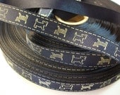 Small Dog Vintage Design Ribbon  Navy Blue Vintage Ribbon Trim