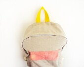 Light brown denim backpack with coral dyed pouch - ziazia