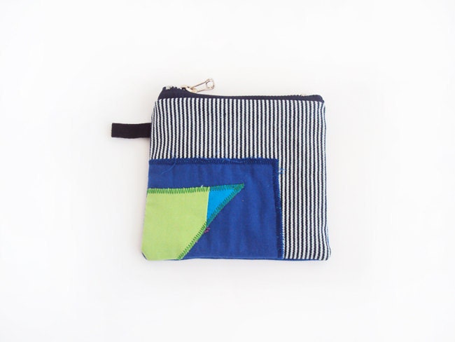 blue and green on stripes pouch