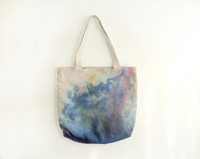 blue, pink and yellow texture canvas tote