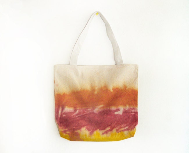 yellow, orange and on white texture dyed market tote