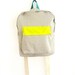 Light grey with thin stripes backpack with neon yellow pouch