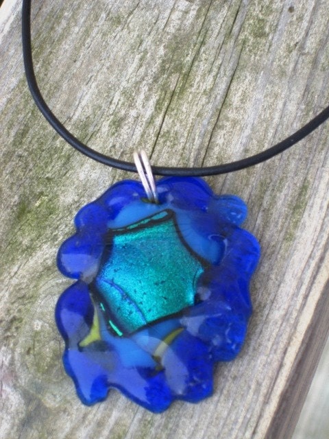 Blue Green Fused Glass Pendant