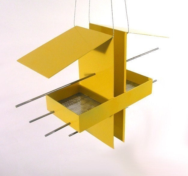 Duo Modern Hanging Bird Feeder in Yellow